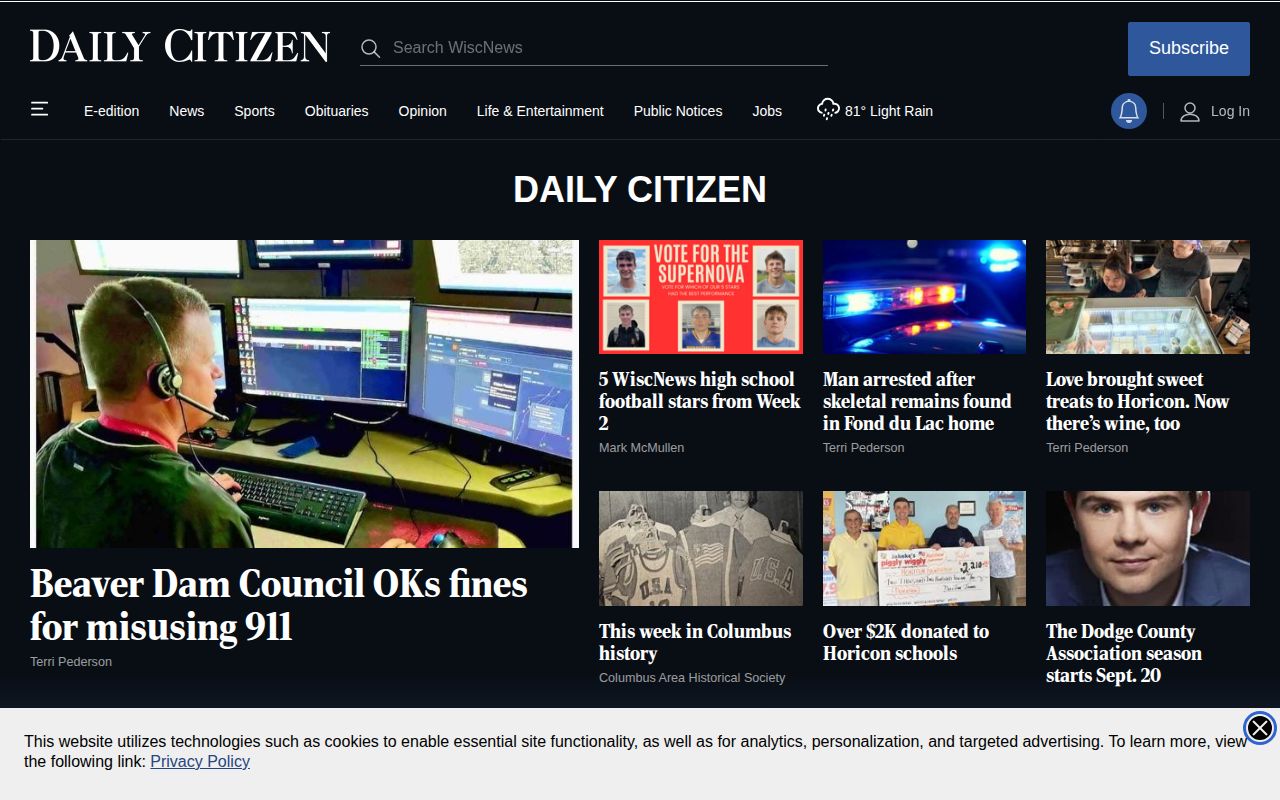 Dodge County local newspaper arrest-record archive source interface