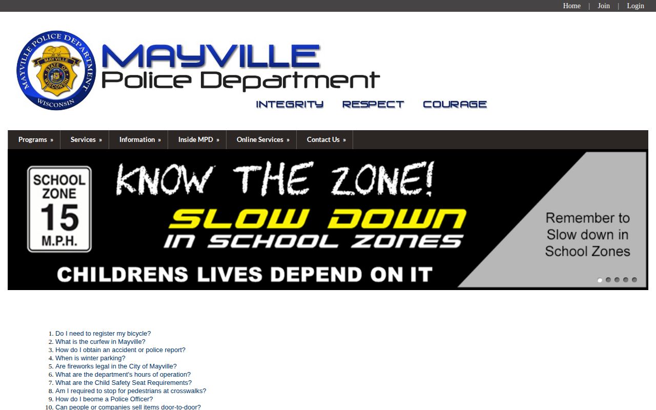 Mayville Police official records information webpage