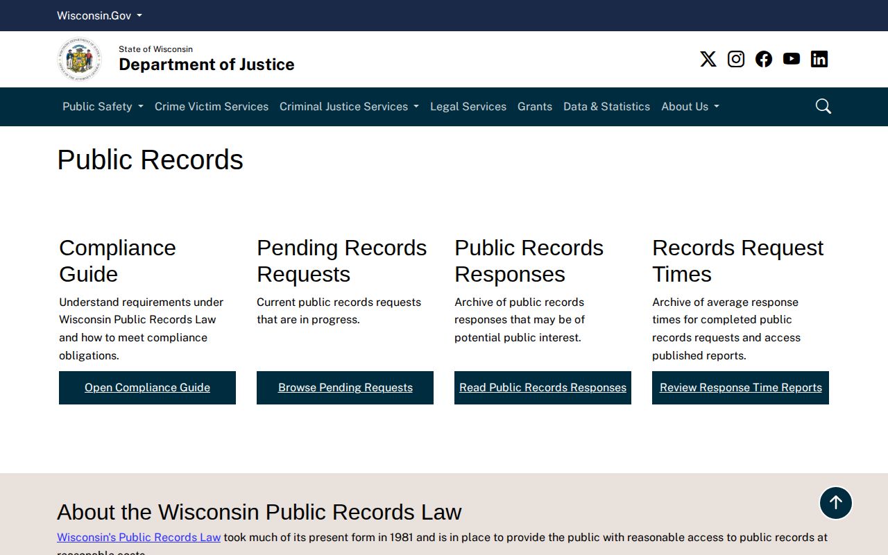 Wisconsin public-records law source for Dodge County booking requests